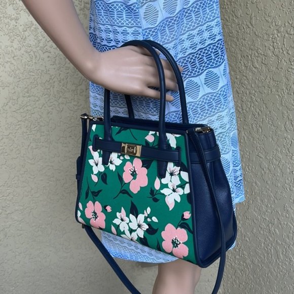 Kate Spade Lucia Lily Blooms Medium Satchel Green Multi - Picture 13 of 16